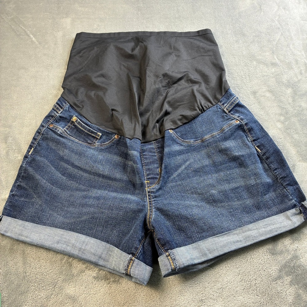 Signature by Levi Strauss Womens Maternity Denim Shorts XL Dark Wash Belly Panel